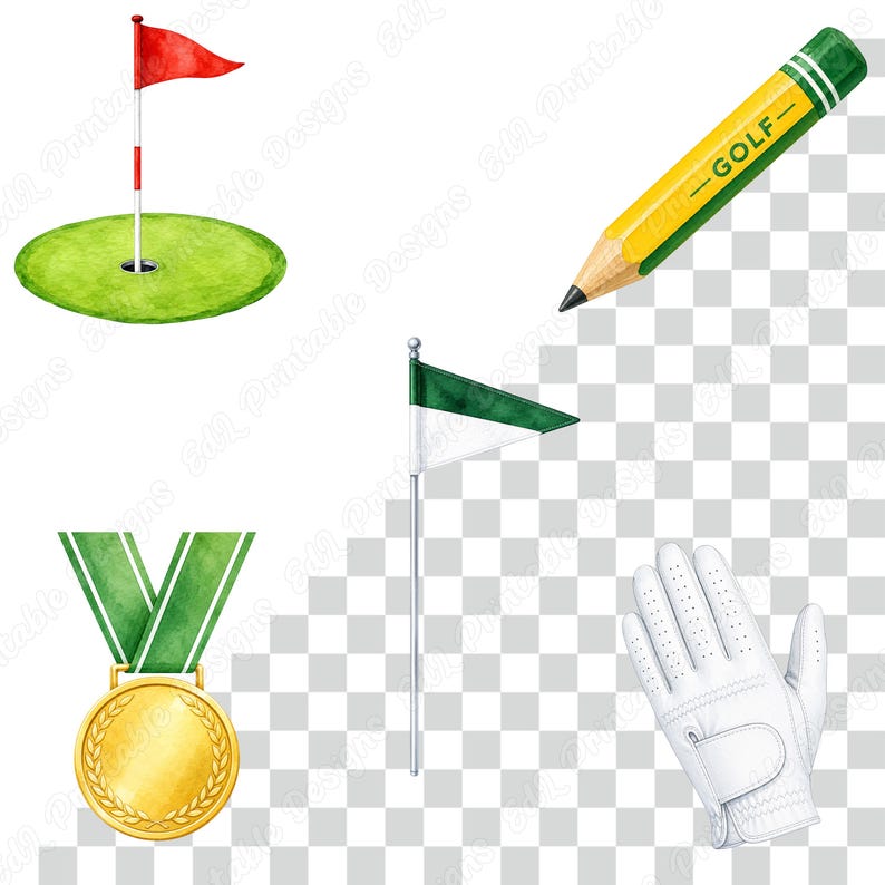 Golf Watercolor PNG Clipart, Printable Golf Birthday Images, Sports Party Digital Download, Fathers Day Scrapbooking Paper Crafts Bundle
