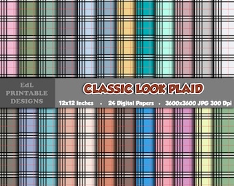May include: A set of 24 digital papers featuring classic plaid patterns in various colors. Each paper is 3600x3600 pixels and 300 dpi, perfect for crafting and design projects.