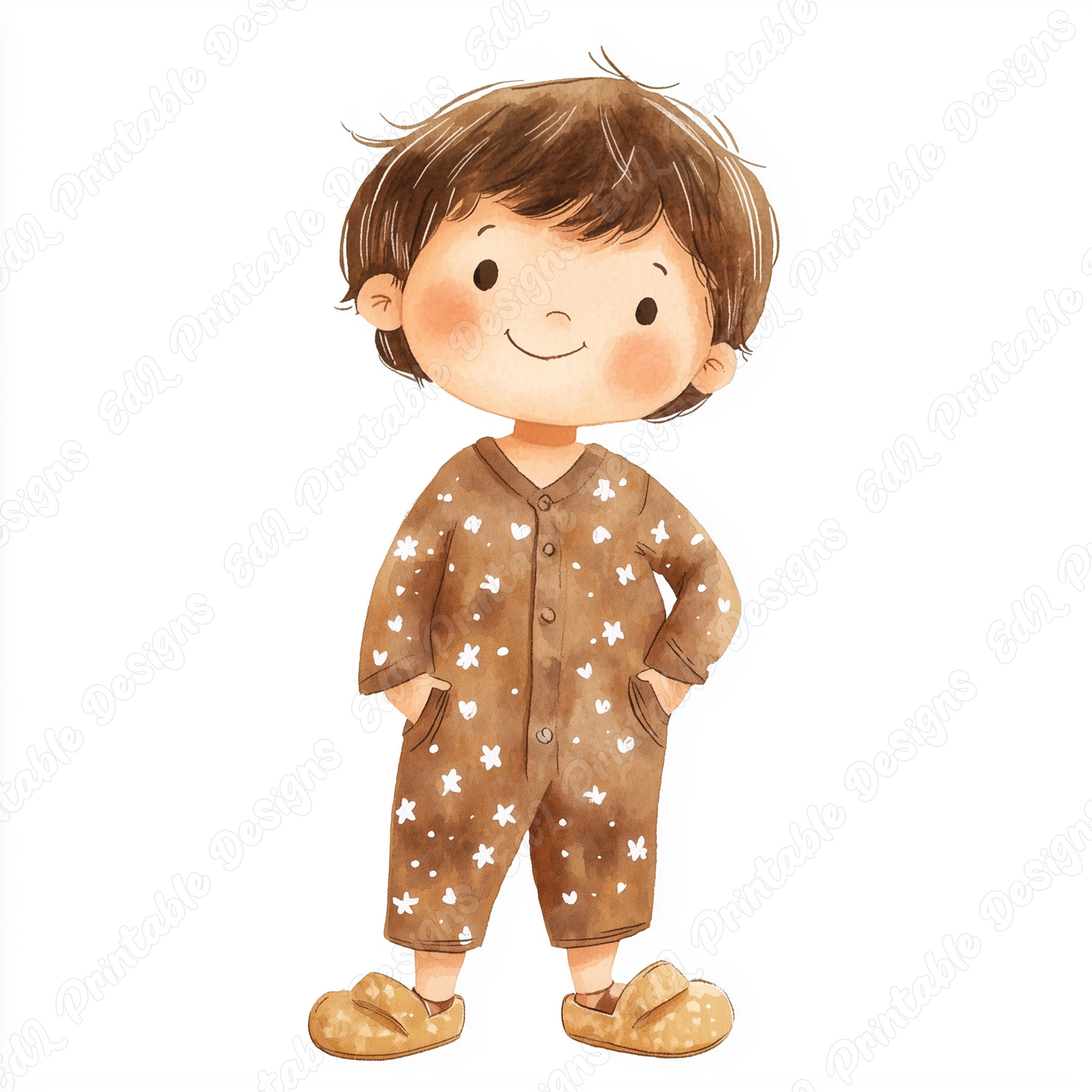 Pajama Boy Clip Art, Watercolor Sleepwear, Slumber Party (JPG Digital ...