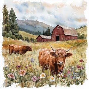 20 Highland Cow Farm Clip Art, Watercolor Calf Printable Image, Farm Animal Digital Download, Baby Highland Cow Scrapbooking Paper Craft JPG