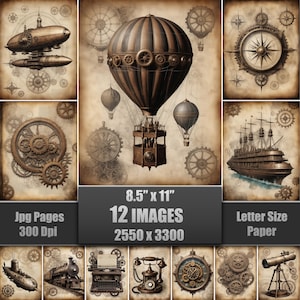 Vintage Steampunk Collage Sheets, Industrial Ephemera (Digital Download)