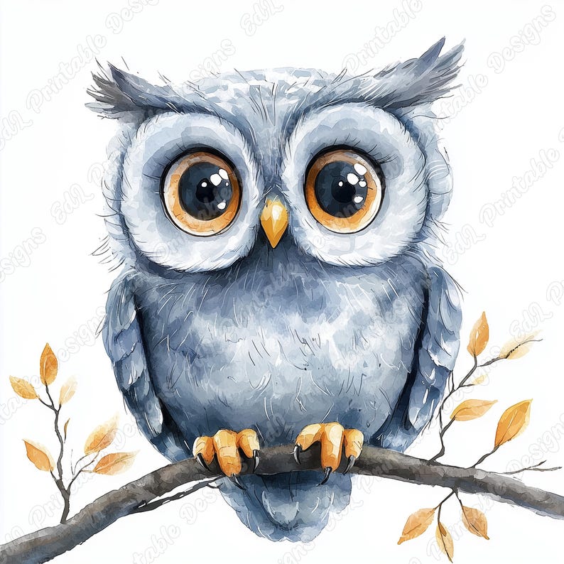 20 Watercolor Cute Owl Clip Art, Woodland Animal Printable Images, Baby Shower Digital Download, Nursery Scrapbooking Paper Craft JPG Bundle