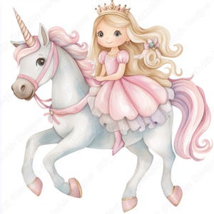 20 niedliche Prinzessin auf einem Einhorn ClipArt, Märchen Prinzessin druckbare Bild, digitaler Download, Aquarell Scrapbooking Papier Handwerk JPG Set