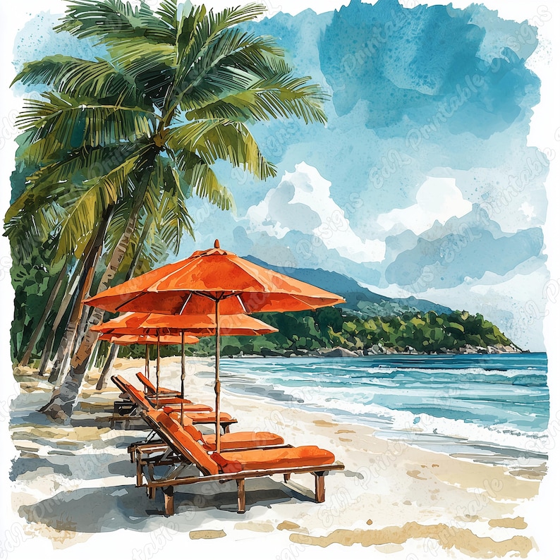 20 Tropical Beach Scene Clip Art, Ocean Beach Printable Images, Coastal Landscape Digital Download, Sunny Beach Scrapbooking Paper Craft JPG