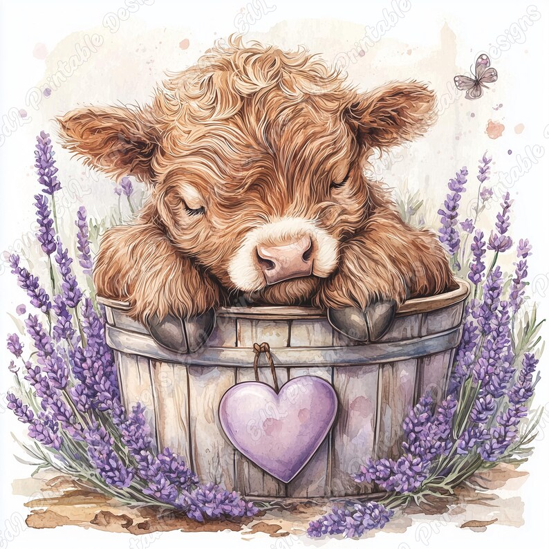 20 Valentines Day Highland Cow Clip Art, Highland Calf Printable Images, Baby Farm Animal Digital Download, Scrapbooking Paper Craft JPG Set