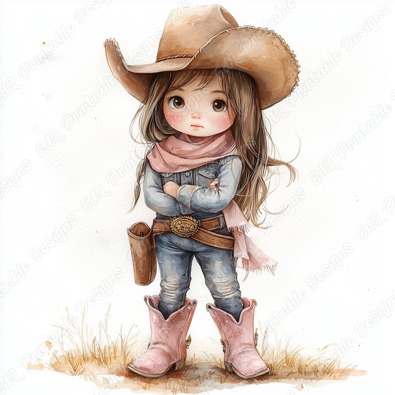 20 Cute Little Cowgirl Clip Art, Watercolor Western Printable Images, Wild West Digital Download, Baby Shower Scrapbooking Paper Crafts JPG