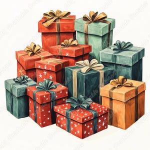 20 imágenes prediseñadas de cajas de regalo vintage, imágenes imprimibles de regalos de Navidad, descarga digital de envoltorios de regalos de Navidad, paquete de manualidades con papel para álbumes de recortes en formato JPG