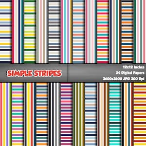 Carta digitale a strisce semplici, sfondo stampabile con linee, carta per scrapbooking con colori arcobaleno, carta 12x12, set di 24 motivi a strisce senza soluzione di continuità