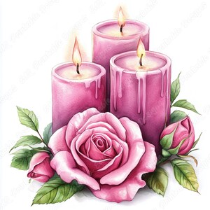20 Scented Candles Clip Art, Watercolor Floral Candle Printable Images, Cozy Candlelight Digital Download, Scrapbooking Paper Crafts JPG Set
