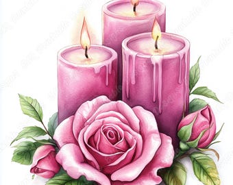 Watercolor Candle Clipart, Floral Scented Candles JPG Set (Digital Download)