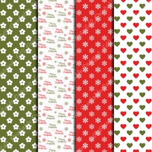 Merry Christmas Digital Papers, Xmas Printable Background, Winter Holiday Scrapbook Paper, Red and Green Paper, New Year Seamless Pattern
