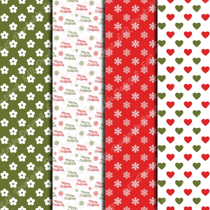 Merry Christmas Digital Papers, Xmas Printable Background, Winter Holiday Scrapbook Paper, Red and Green Paper, New Year Seamless Pattern