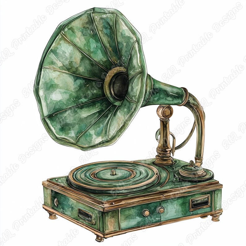 Vintage Gramophone Clipart: Retro Phonograph Images (digital Download ...