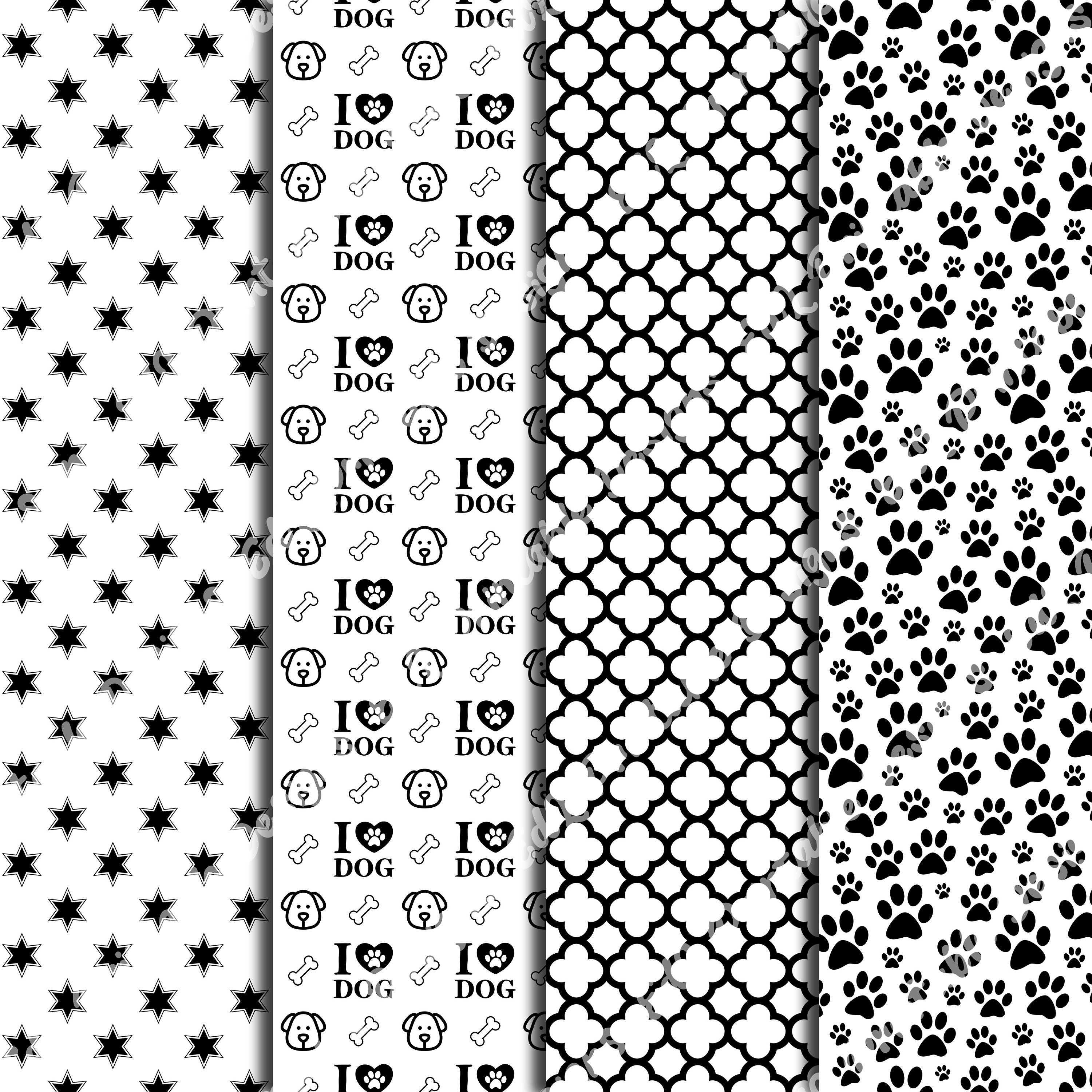 White and Black Dog Patterns Digital Paper, Animal Print Background ...