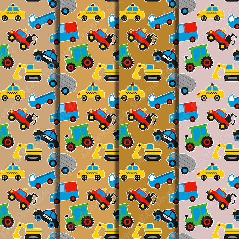 Cars Pattern Digital Paper, Seamless Vehicles Patterns (digital ...