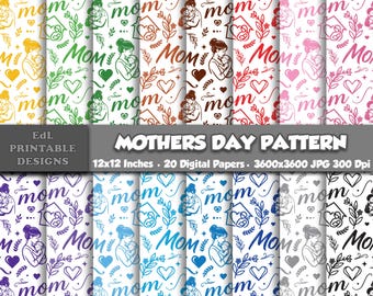 Mothers Day Digital Paper, Love You Mommy Seamless Pattern, Mama Scrapbook (Digital Download)