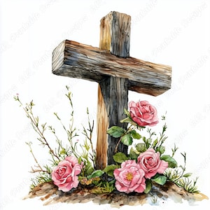 20 Blumenkreuz Clip Art, Holzkreuz druckbare Bilder, religiöser digitaler Download, christliches Kruzifix Scrapbooking Papierhandwerk JPG Bundle