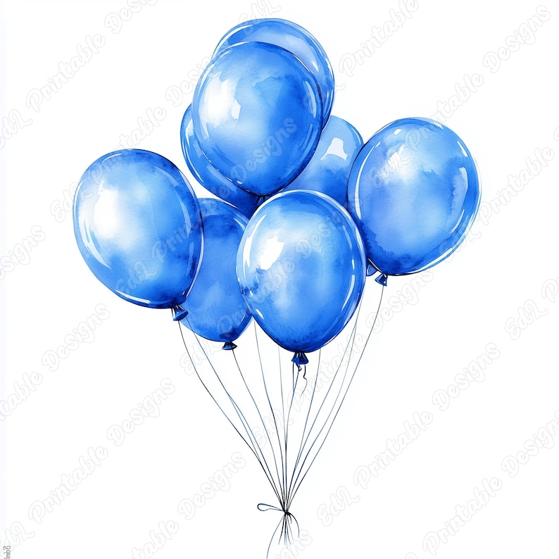 Watercolor Party Balloons Clipart, Kids Birthday Decor (JPG Digital ...