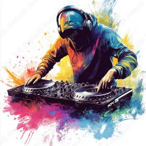 20 Clip Art de DJ em aquarela, Imagens para impressão de disc jockey, Download digital de música de mixer de DJ, Pacote de artesanato em papel para scrapbooking de DJ Man JPG
