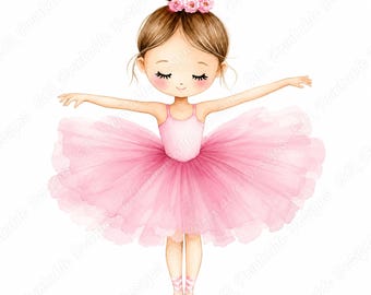 Aquarell-Ballerina-Cliparts, Balletttänzerin, Prinzessinnen-Kinderzimmer-Scrapbook-Bundle (Digitaler Download)