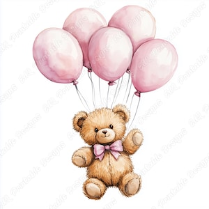 20 Clip Art di orsacchiotti con palloncini, Immagini stampabili di arte murale per la cameretta dei bambini, Download digitale per baby shower, Pacchetto JPG di creazioni in carta per scrapbooking