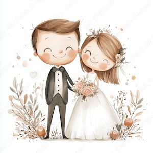 20 Clip Art de casal de noivos fofos, imagens para impressão de noivos, download digital de casal apaixonado, conjunto de artesanato em papel para scrapbooking de casamento em JPG