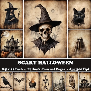 Shabby Chic Scary Halloween Junk Journal, Creepy Halloween Wall Art, Spooky Halloween Ephemera Page, Printable Gothic Halloween Backdrop Kit