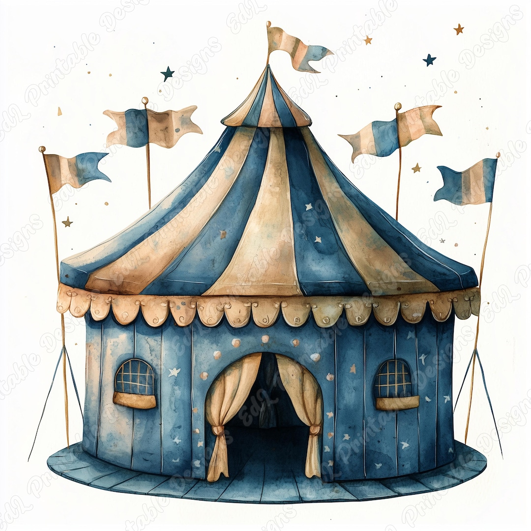 Watercolor Circus Tent Clip Art, Carnival Printable (JPG Bundle) - Etsy
