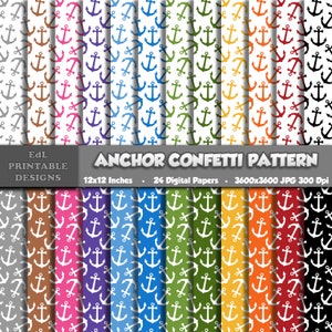 Anchor Confetti Pattern Digital Paper, Nautical Printable Background, Sailor Scrapbook, 12x12 Colorful Sea Papers, Seamless Ocean Set Of 24