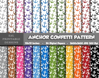 Anchor Confetti Pattern Digital Paper, Nautical Scrapbook, Seamless Sailor Set (Digital Download)
