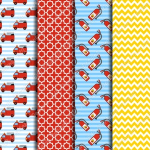 Firefighter Digital Paper, Fire Truck Printable Background, Fire Man ...