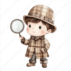 20 Cute Detective Boy Clip Art, Spy Kid Printable Images, Secret Agent Digital Download, Child Investigator Scrapbooking Paper Craft JPG Set
