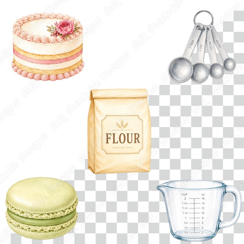 Baking and Bakery PNG Clipart, Printable Kitchen Tool Images, Kitchen Supplies Digital Download, Food Illustration Scrapbooking Paper Bundle