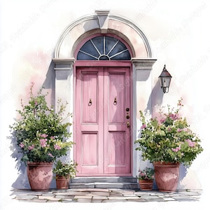 19 cliparts pour porte d'entrée, Images imprimables aquarelle de porte de cottage, téléchargement numérique vintage de porte de maison neuve, ensemble de créations JPG en papier pour scrapbooking