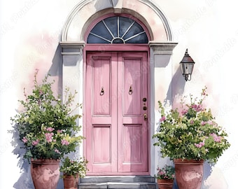 19 Front Door Clip Art, Watercolor Cottage Door Printable Images, Vintage New Home Door Digital Download, Scrapbooking Paper Crafts JPG Set