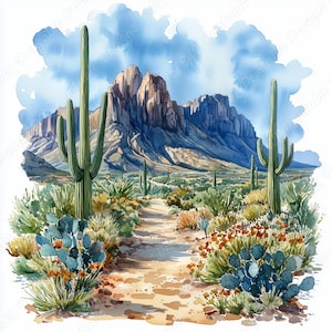 20 Watercolor Desert Clip Art, Desert Landscape Printable Images, Desert Mountain And Cactus Digital Download, Scrapbooking Paper Crafts JPG