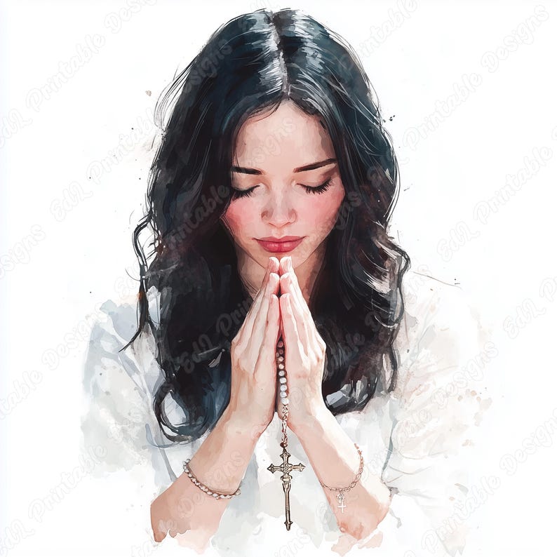 16 Praying Beautiful Woman Clip Art, Christian Lady Printable Images, Biblical Girl Digital Download, Religious Scrapbooking Paper Craft JPG