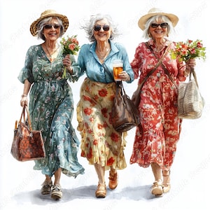 20 Chic Elderly Womens Clip Art, Funny Old Ladies Printable Images, Watercolor Grandma Digital Download, People Scrapbooking Paper Craft JPG