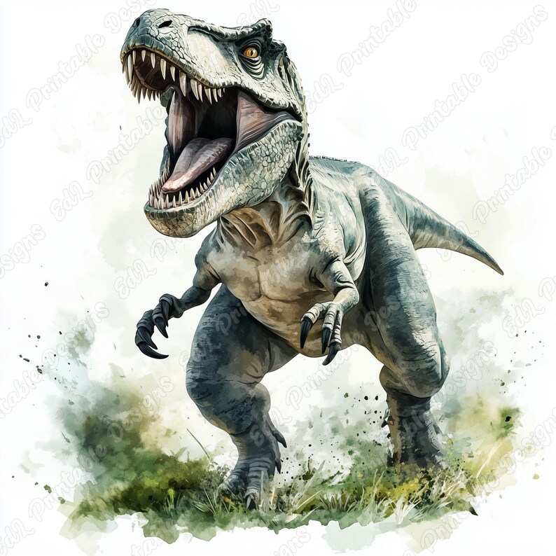 20 T-Rex Clip Art, Watercolor Tyrannosaurus Printable Images, Ferocious Dinosaur Digital Download, Wild Animal Scrapbooking Paper Crafts JPG