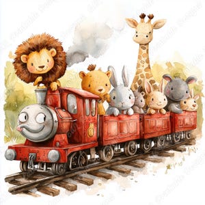 20 Cute Animals Train Clip Art, Safari Animals Train Printable Images, Jungle Animals Digital Download, Nursery Scrapbooking Paper Craft JPG