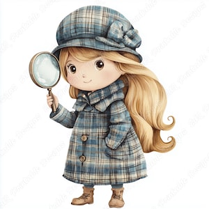 20 Cute Detective Girl Clip Art, Spy Kid Printable Image, Secret Agent Digital Download, Child Investigator Scrapbooking Paper Craft JPG Set