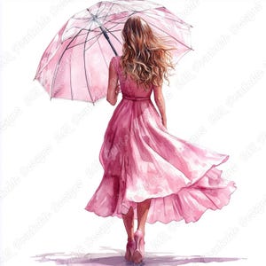 20 Clip Art di donne moderne ad acquerello, Immagini stampabili di ragazze con ombrello, Download digitale di belle donne, Set di JPG di lavori di scrapbooking con carta