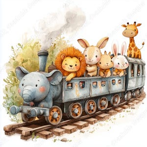 20 Cute Animals Train Clip Art, Safari Animals Train Printable Images, Jungle Animals Digital Download, Nursery Scrapbooking Paper Craft JPG