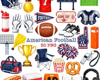 American Football PNG Clipart, druckbare Sportbilder, Fußballgrafik, Aquarell Spieltag (digitaler Download)