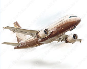 Watercolor Airplane Clipart, Commercial Passanger Plane, Aviation Printable Images (Digital Download)