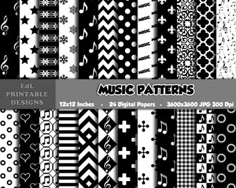 24 Sheets Musical Notes Pattern Paper Musical Notes Scrapbook Paper