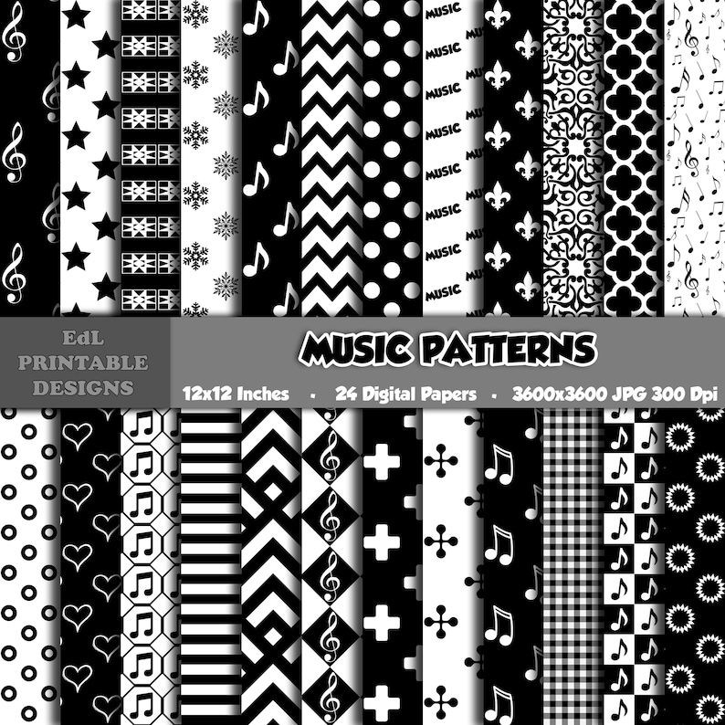 Music Patterns Digital Paper, Music Notes Printable Background, 12x12 ...