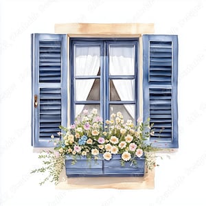 20 adorables imágenes prediseñadas de ventanas con contraventanas, ventanas Shabby Chic imprimibles, descarga digital de ventanas vintage, manualidades de papel para álbumes de recortes con ventanas florales JPG