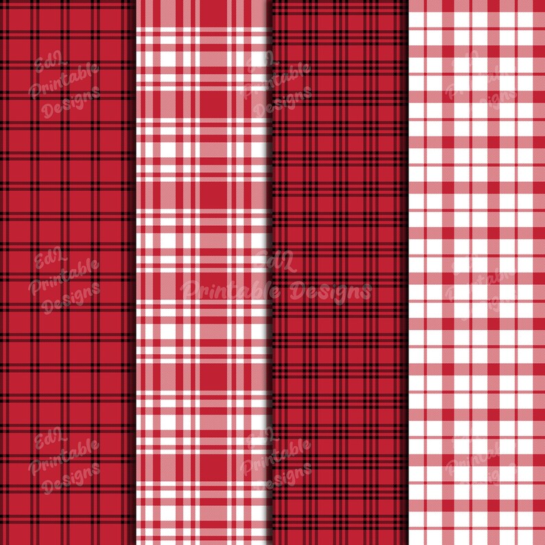 Red Buffalo Plaid Digital Paper Set, Lumberjack Scrapbook (digital ...
