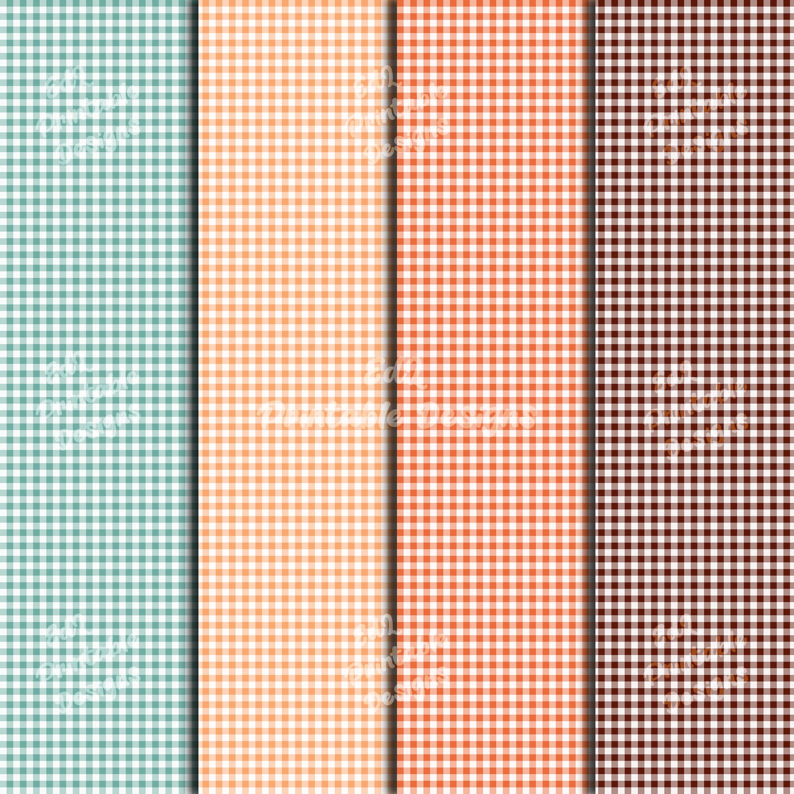 Small Gingham Digital Paper, Printable Vibrant Colors Plaid Background